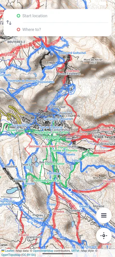 Glidr pistekaart met route
